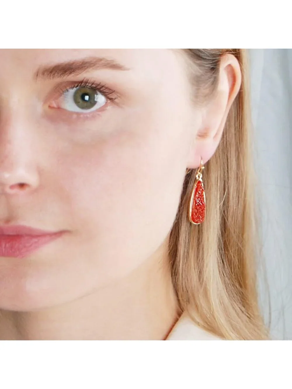 Sparkly Boho Teardrop Dangle Earrings with Simulated Druzy Stones for Women